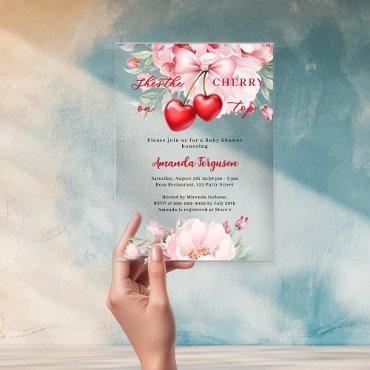 She's the cherry on top bow florals Baby Shower Acrylic