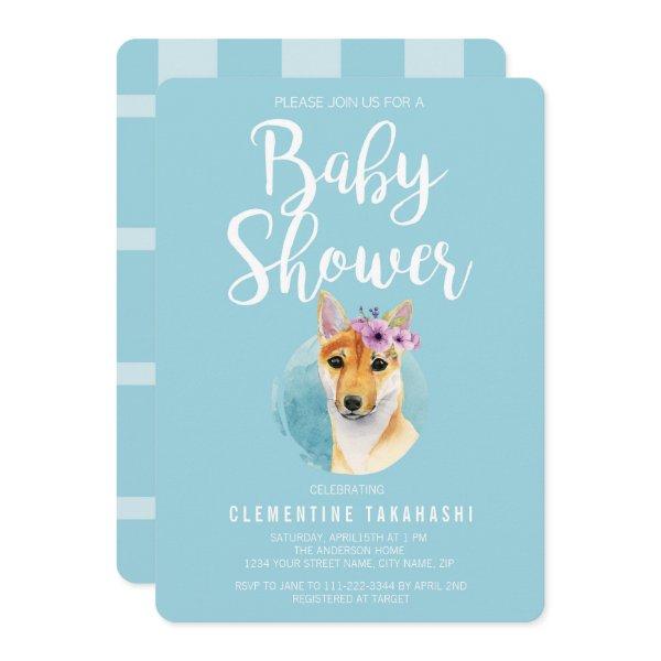 Shiba Inu with Flower Crown | Baby Shower Blue