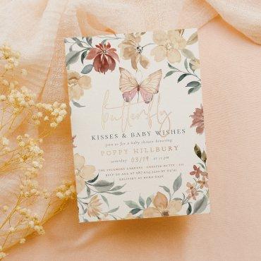 Shiny Butterfly Kisses & Wishes Girl Baby Shower Foil