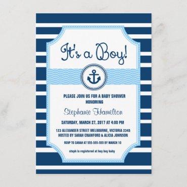 Ship anchor nautical baby boy shower invitation