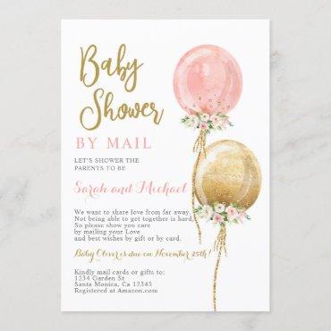 Shower by mail pink and gold balloons girl