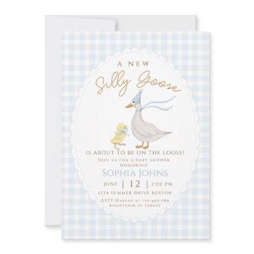 Silly Goose Blue Gingham Bow Duck Boy Baby Shower