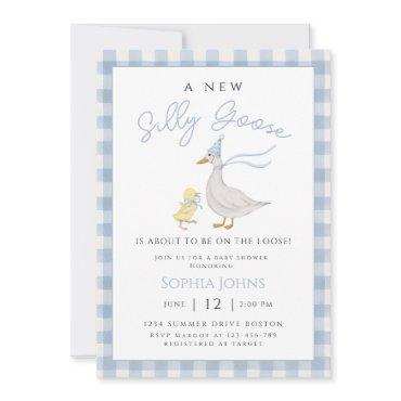 Silly Goose Blue Gingham Bow Duck Boy Baby Shower
