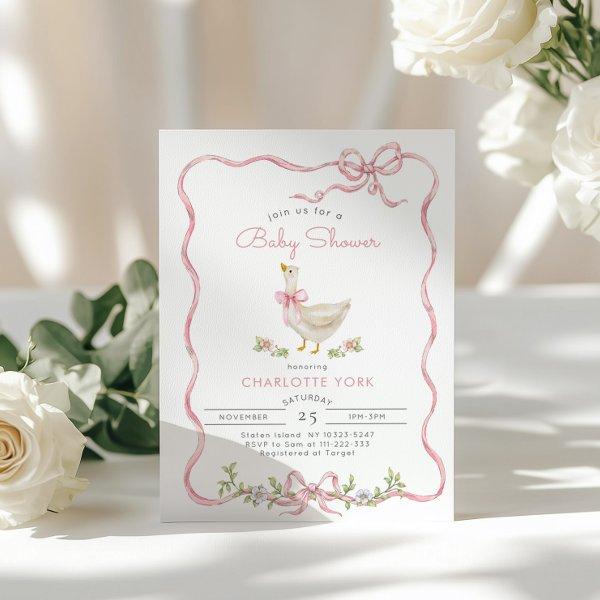 Silly Goose Pink Floral Bow Baby girl shower