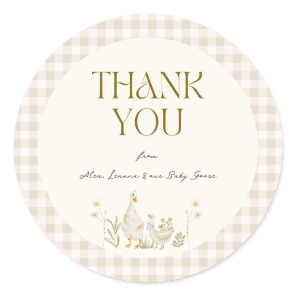 Silly Goose Watercolor Gender Neutral Baby Shower Classic Round Sticker
