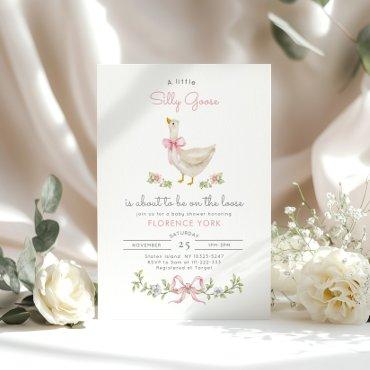 Silly Goose whimsical Pink Bow Baby girl shower