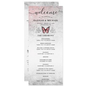 Silver and Pink Butterfly Wedding Program