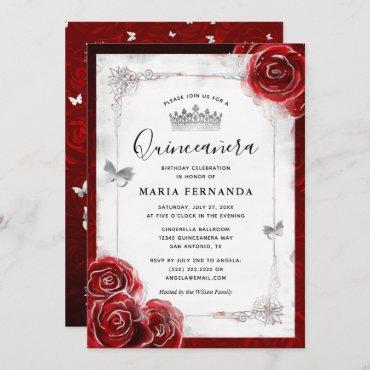 Silver and Red Rose Elegant Quinceanera