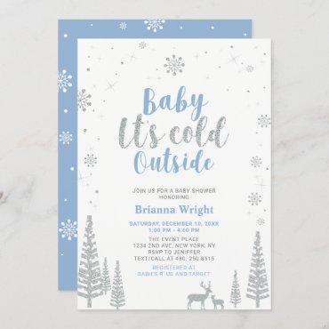 Silver & Blue Winter Wonderland Boy Baby Shower Invitation