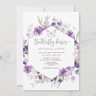 Silver Butterfly kisses baby shower invitation