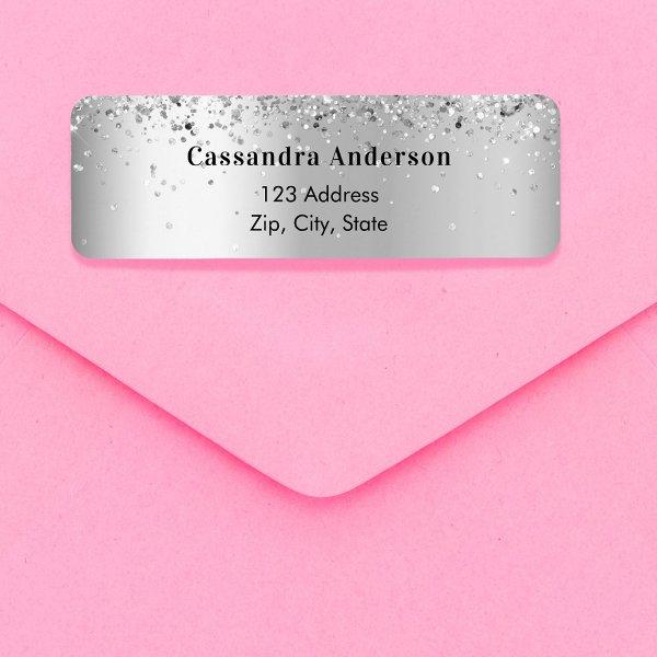 Silver confetti return address label