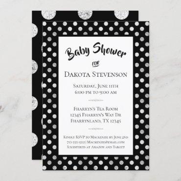 Silver Dots Baby Shower | Minimalist Black White Invitation