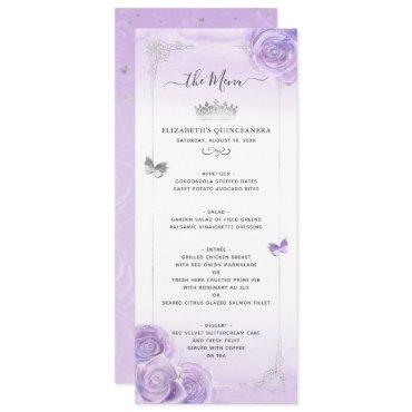 Silver Light Purple Roses Elegant Floral Menu