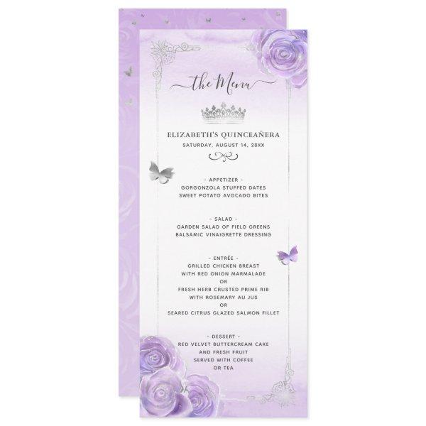 Silver Light Purple Roses Elegant Floral Menu