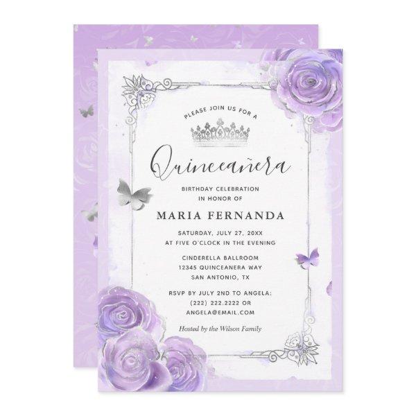 Silver Light Purple Roses Elegant Quinceanera