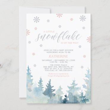 Silver & Pink | Snowflake Winter Baby Shower Invitation