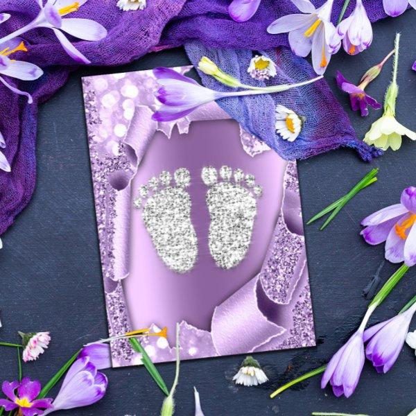 Silver Purple  Baby Shower Feet Boy Girl 3d Violet