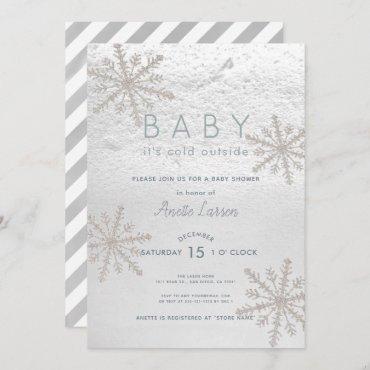 Silver Snowflake Baby Its Cold Outside Baby Shower Invitation