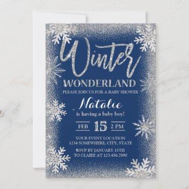Silver Snowflakes Winter Wonderland Baby Shower Invitation