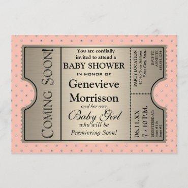 Silver Ticket Style New Baby Shower Party Invite