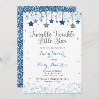 Silver Twinkle Twinkle Little Star Baby Shower Invitation