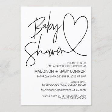 Simple Black and White Baby Shower Invitation