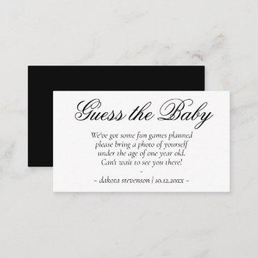 Simple Black Fancy Script | Guess the Baby Shower Enclosure Card