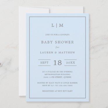 Simple Blue Monogram Boy Couples Baby Shower Invitation