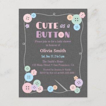 Simple Cute as a Button Baby Shower Invitations