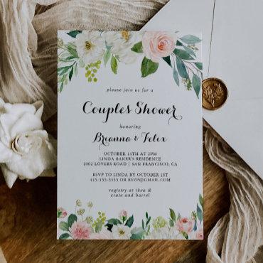 Simple Floral Green Calligraphy Couples Shower