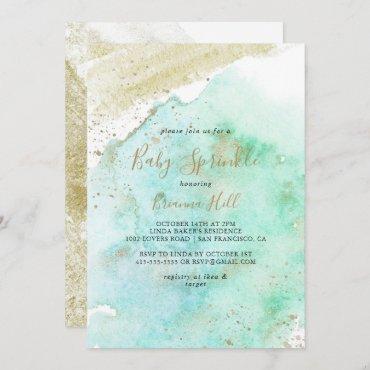 Simple Gold and Green Minimalist Baby Sprinkle Invitation
