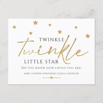 Simple Gold Stars Twinkle Twinkle Baby Shower Invitation Postcard