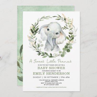 Simple Greenery Gold Elephant Baby Shower Sprinkle Invitation