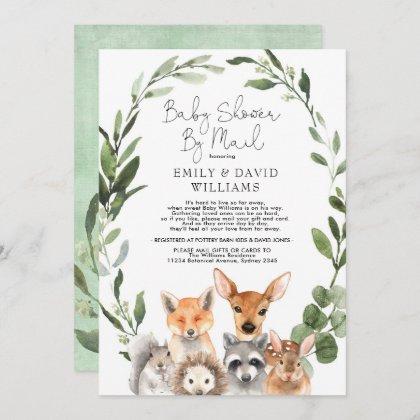 Simple Greenery Woodland Baby Shower By Mail Invitation