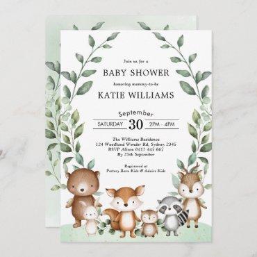 Simple Greenery Woodland Forest Animal Baby Shower Invitation