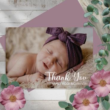 Simple Minimalist One Photo Baby Shower Thank You