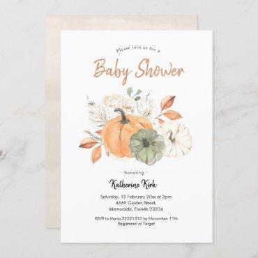Simple Minimalist Pumpkin Floral Baby Shower Invitation