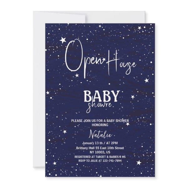 simple open house navy blue stars