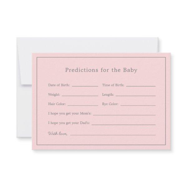 Simple Pink Baby Shower Girl Baby Predictions Card