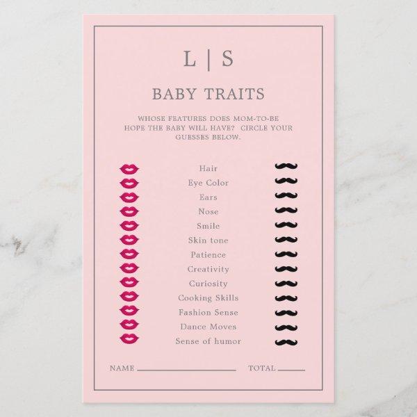 Simple Pink Baby Traits Cute Baby Shower Game