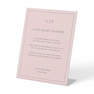 Simple Pink Late Night Diapers Baby Shower Game Pedestal Sign