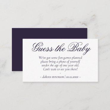 Simple Purple Fancy Script | Guess the Baby Shower Enclosure Card