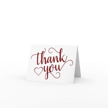 Simple Red Script | Crimson Flourish Heart Photo Thank You Card