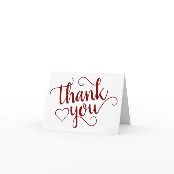 Simple Red Script | Crimson Flourish Heart Photo Thank You Card