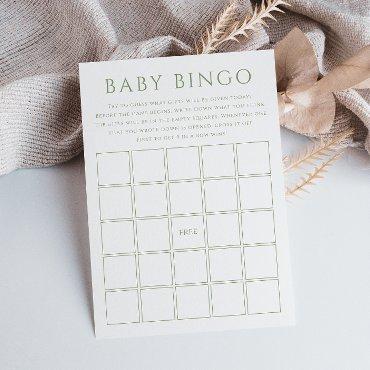 Simple Sage Green Baby Shower Baby Bingo Card