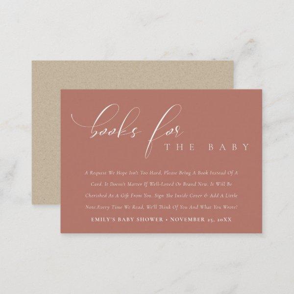 Simple Script Terracotta Books for Baby Shower Enclosure Card