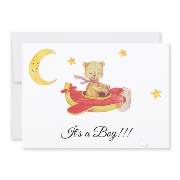 *~*  Simple Teddy Bear Red Plane Baby Boy Shower