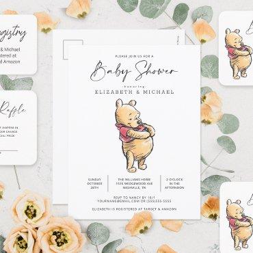 Simple Watercolor Winnie the Pooh Baby Shower Postcard