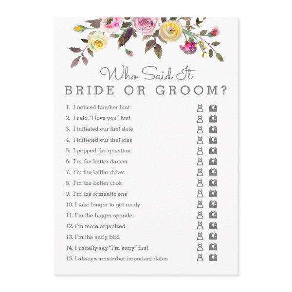 Simply Pretty Bridal Shower Who Said It Game Cards