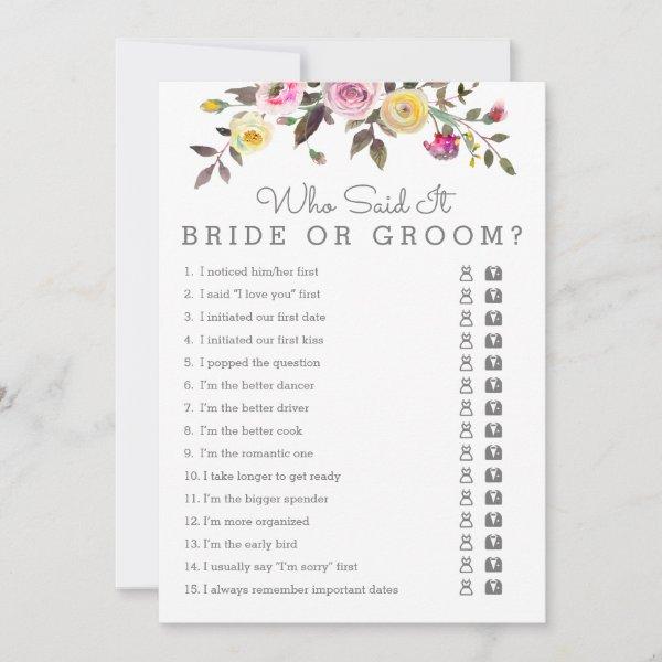 Simply Pretty Bridal Shower Who Said It Game Cards